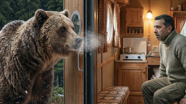 Ormanın sesiz derinliğinde bir Boz Ayı Karavanın kapısını çaldı ve ilk başta öfke nöbetiyle girişi kırmaya çalışıyormuş gibi görünüyordu – ama sonra garip bir şey oldu…