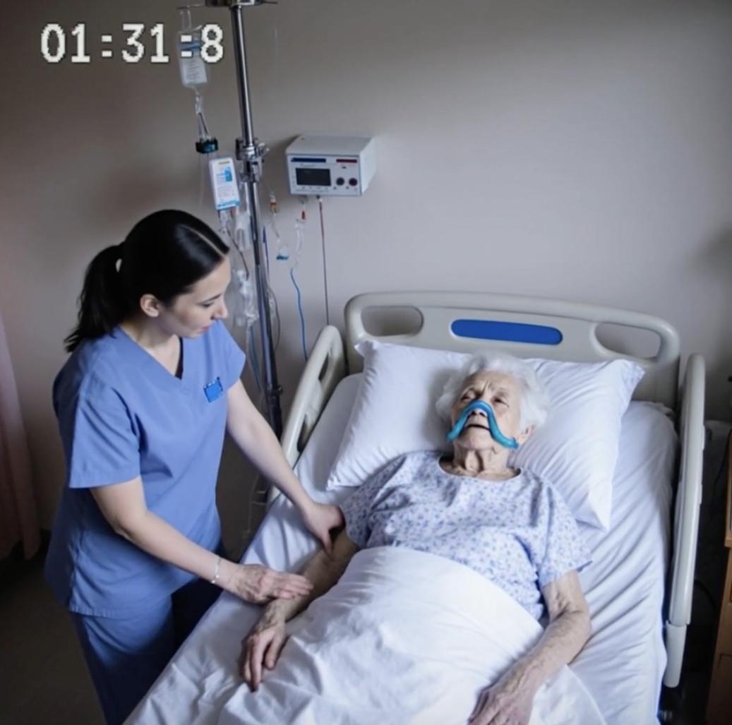 Yaşlı bir kadın son saatlerini yaşıyordu ve yanında sadece genç bir