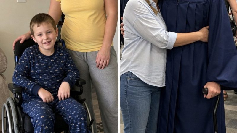 KOCAM, 8 YAŞINDAKİ OĞLUMUZUN BİR DAHA ASLA YÜRÜYEMEYEBİLECEĞİNİ ÖĞRENİNCE BİZİ TERK ETTİ — 10 YIL SONRA OĞLUMUN MEZUNİYETİNE ÇIKIP GELDİ. AMA OĞLUMUN SAHNEYE ÇIKIP YAPTIĞI ŞEY, SALONDAKİ HERKESİ SESSİZLİĞE GÖMDÜ.